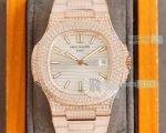 Replica Patek Philippe Nautilus Iced Out Rose Gold Case Watch
